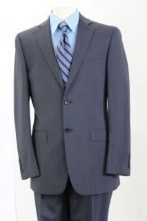 DKNY Mens 100% Wool Suit Navy With Stipes Trim Fit