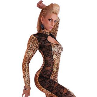 Amour  Sexy Leopard Print Black Lace Catsuit Bodysuit