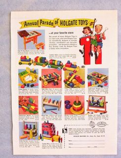 Vintage 1954 Holgate Wooden Preschool Toy Ad 8x11 Activity Train Cola