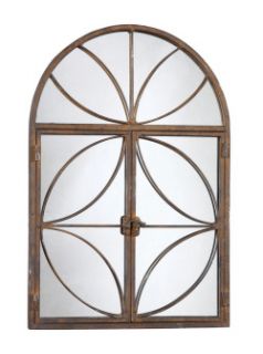 Beautiful Rusty Metal Arched Window Look Mirror w Doors CLEARANCE