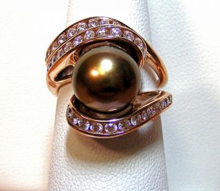 Na Hoku 14K Rose Gold Ring Set with Chocolate Tahitian Pearl and