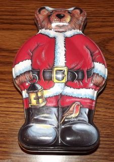  Collectible Santa Bear Holding a Lantern & Bearing Gifts Christmas Tin