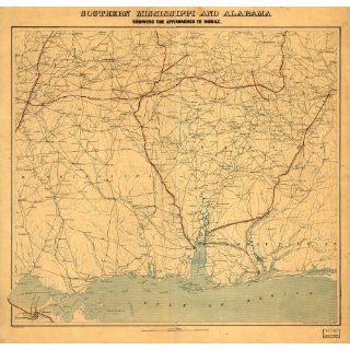Civil War Map Southern Mississippi and Alabama  showing