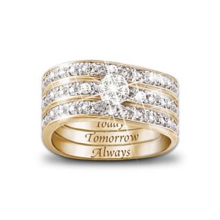 Engraved Diamond Womens Three Band Ring Hidden Message Of Love by