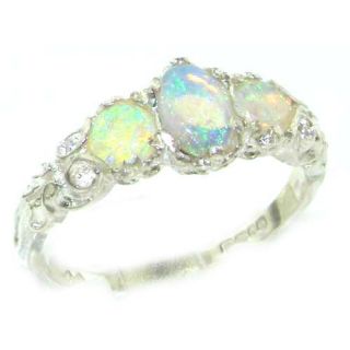 Ladies Solid Sterling Silver Natural Fiery Opal English Victorian