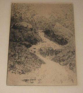 BOURQUIN LISTED RIVER WATERFALL LANDSCAPE ETCHING