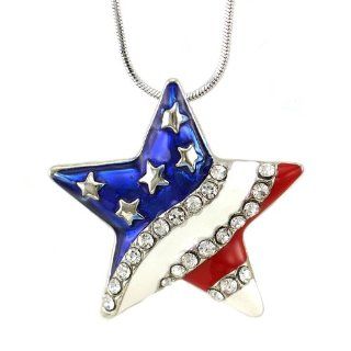 Patriotic Red White Blue American USA US Flag Star Necklace Pendant