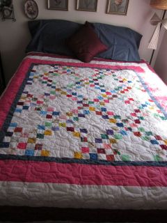 Handmade Home Machine Sewen King Patch Work Quilt with Blue Dot Pillow