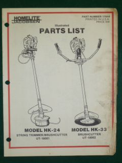 Homelite HK 24 HK 33 Trimmer Brushcutter Parts Manual 17844