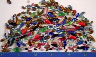 325 pc Loose VINTAGE Glass NAVETTE Assorted RHINESTONE Lot Foiled