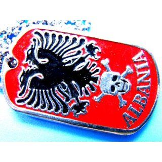 ALBANIA FLAG MILITARY DOG TAG EAGLE SKULL ARMY PENDANT