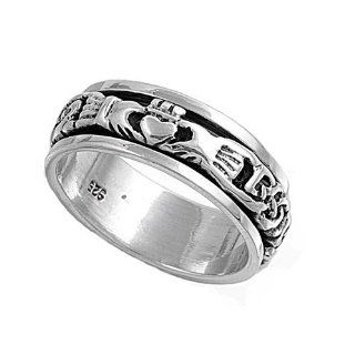 Sterling Silver Spinner Ring   Claddagh   8mm Band Width   Sizes 4 9