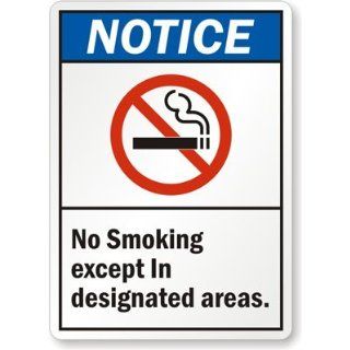 Notice No Smoking Except In Designated Areas Sign, 24 x