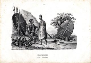 1840 SCHINZ Honegger Lithograph Xhosa People