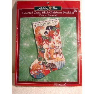 Cats on Staircase Christmas Stocking Counted Cross Stitch