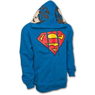 Superman Faces Royal Blue Zip Up Hoodie Sweatshirt