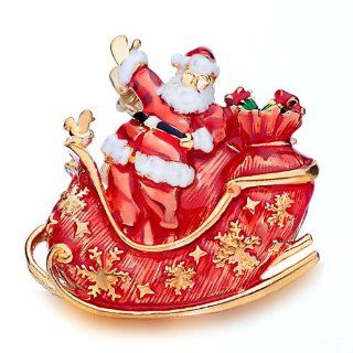 Pugster Christmas Inspired Festive Red Sledding Santa Swarovski