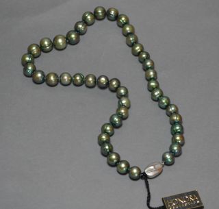 Green Honora Pearl 18 inch Necklace 7mm to 10mm grey emerald color NWT