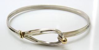  Tiffany Co Sterling Silver 18K Gold Eye Hook Bangle Bracelet