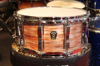 14x6 5 7 ply maple shell 8 tube lugs die cast hoops pink oyster p86