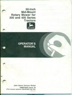 John Deere 50 Rotary Mower 300 400 Operator Manual H40