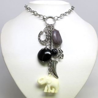Black Elephant Horseshoe Horn Necklace Set S1144