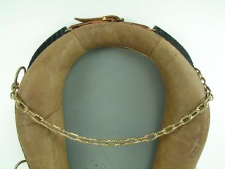 Horse Collar Mirror Brown Leather Black Wood Stand Hanging Chains Vtg