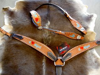 HORSE BRIDLE BREAST COLLAR WESTERN LEATHER HEADSTALL TACK SET COWGIRL