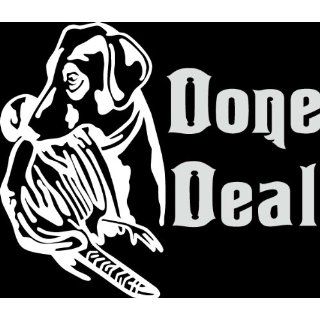 HNT5 (72) 8 white vinyl decal done deal dog with duck