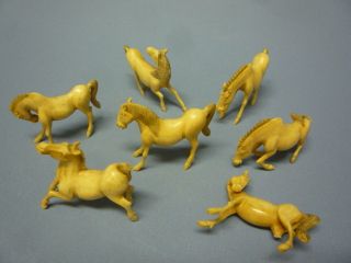 Chinese Antiques Qing Dynasty Carved Ox Bone Miniature Horses