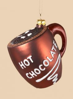 Coffee Break Mug of Hot Cocoa Glass Christmas Ornament