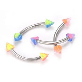 16G ACRYLIC 2 TONE GLOW A+B BENT BARBELL WITH CONES SPIKES 5/16~8mm
