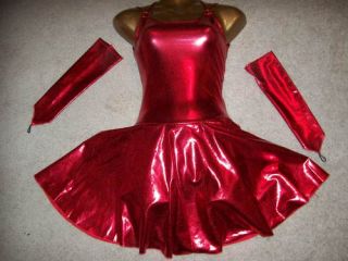 new sexy red foil figure skating dress with arm mitts adult x large