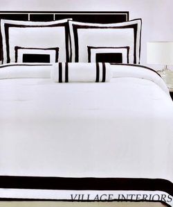 Hotel Collection White Black 6pc Queen Comforter Set