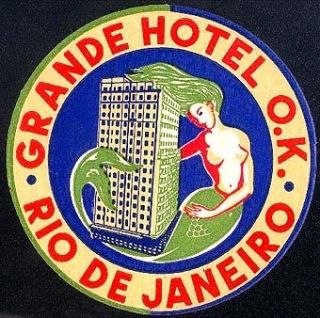 Grande Hotel O K Rio de Janeiro Brazil Luggage Label Mermaid