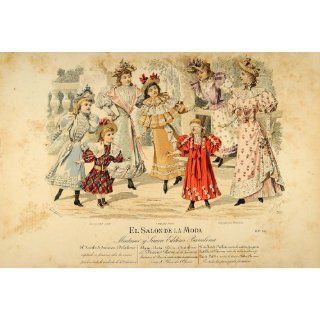 1894 Victorian Children Girls Costume Dress Lithograph