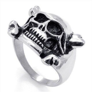 Mens Stylish Single Skull Titanium Ring Silver Steel