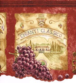 Red Tuscan Tuscany Grape Vineyard Wine Label Sign Kitchen Wallpaper
