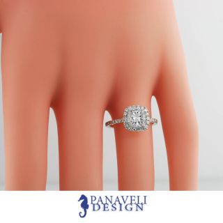  Cushion Cut Diamond Halo Setting Engagement Ring 18K White Gold