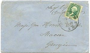 Postal Cover Major General Howell Cobb Green Confederate 20 Cents
