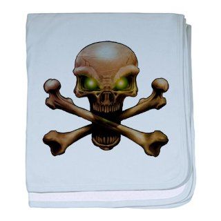 Baby Blanket Sky Blue Skull and Crossbones with Green Eyes