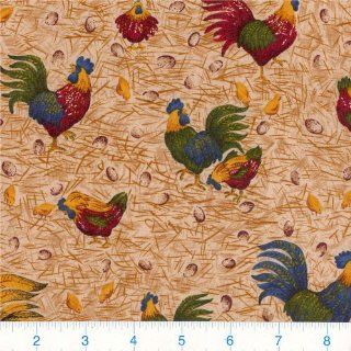 45 Wide Hens and Roosters Blue Fabric By The Yard Arts