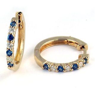 1/2 Carat Prong Set Sapphire & Diamond Hoop Earrings in