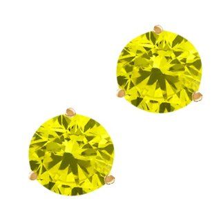 1.60 Ct Round Canary SI1 SI2 Diamond 18K Yellow Gold Stud