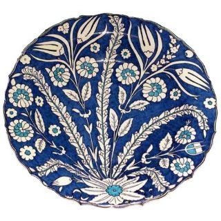 Blue White Deep Plate with Foliated Rim