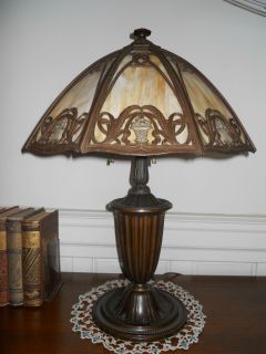 Art Nouveau Deco Lamp with Caramel Glass Panels Bradley Hubbard