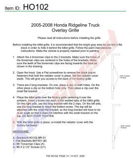 2005 2008 Honda Ridgeline Polished Billet Grille Upper  