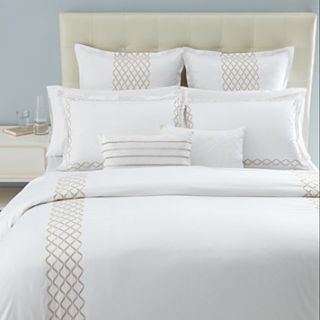Hudson Park Ogee 600 TC Embroidered King Duvet Cover White Parchment