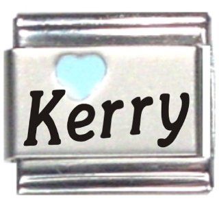 Kerry Light Blue Heart Laser Name Italian Charm Link Jewelry 