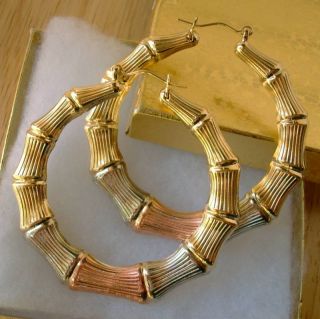  Gold Filled 2 in 1 Big Bamboo Double Sided Hoop Earrings 2 5 D